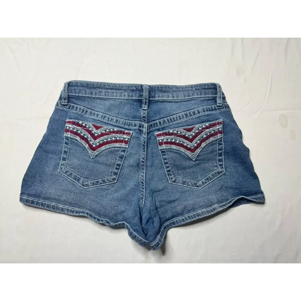 Shyanne Women's Star Stripes Back Pocket Blue‎ Denim Shorts - Size 29x2.5*